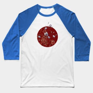 Vintage Blue Flower Botanical Illustration on Circle Baseball T-Shirt